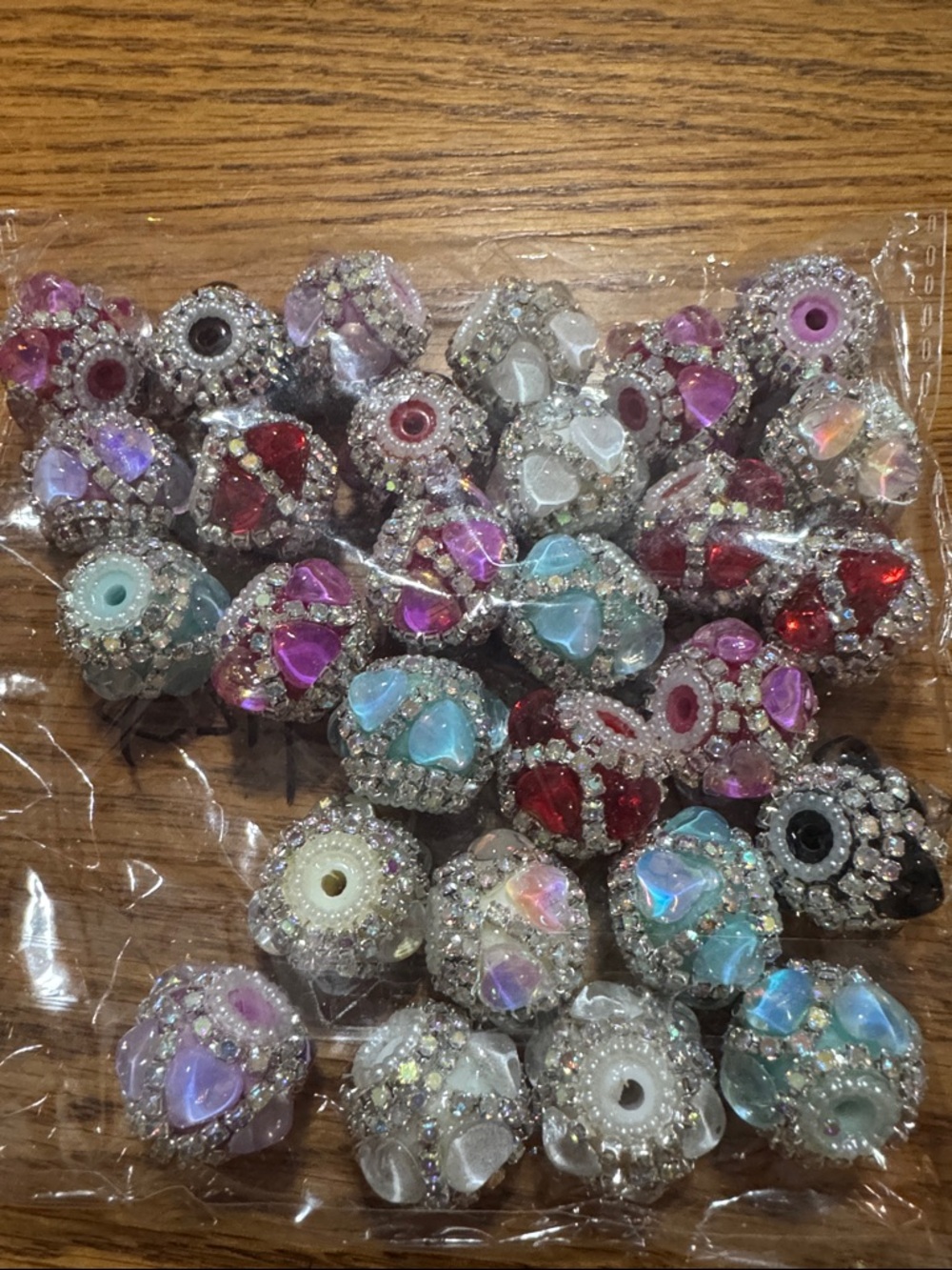 5 assorted Sparkling Heart Accent Beads - Multicolor Crystal